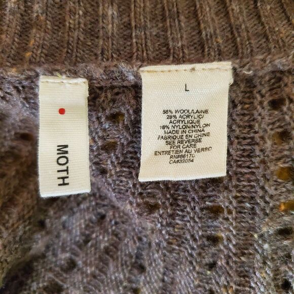 Moth Anthropologie Wool Blend Dolman Batwing Cardigan Sweater Brown Heather Sz L - Picture 6 of 6